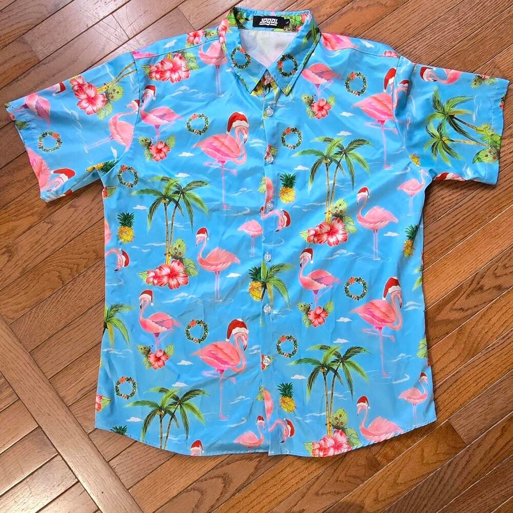 Jogal tropical santa short sleeve shirt mens large. worn once